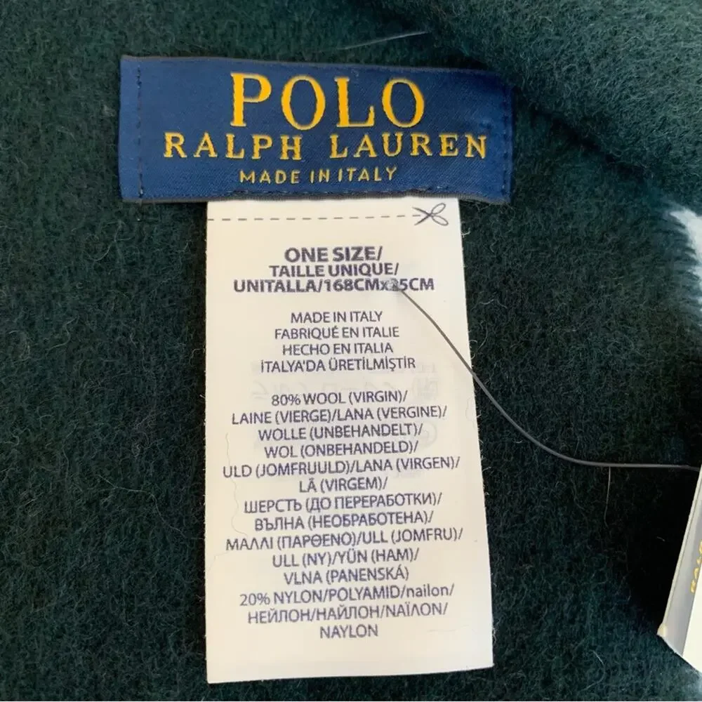 Polo Ralph Lauren Blue Green Virgin Wool Blend Scarf NWT